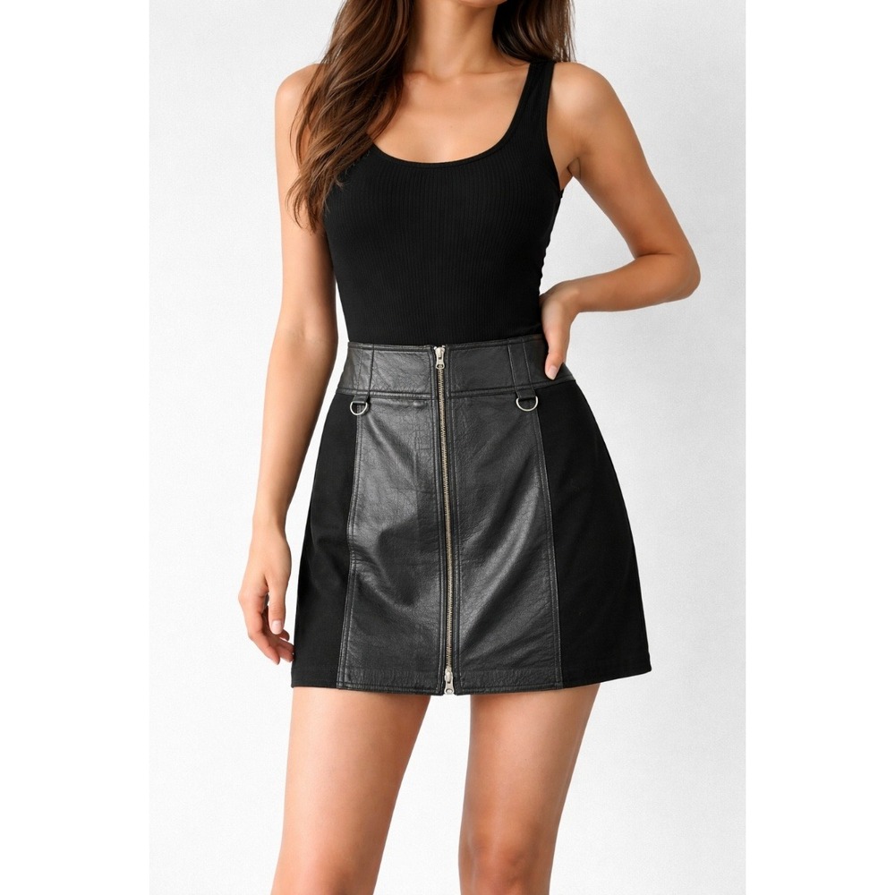 INC Womens Y2K Leather Wool Blend Zip Front Mini‎ Skirt Size 10 Rock Festival